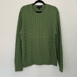Brooks Brothers Bright Green 100% Cotton Cable Knit Crew Neck Sweater Mens Large